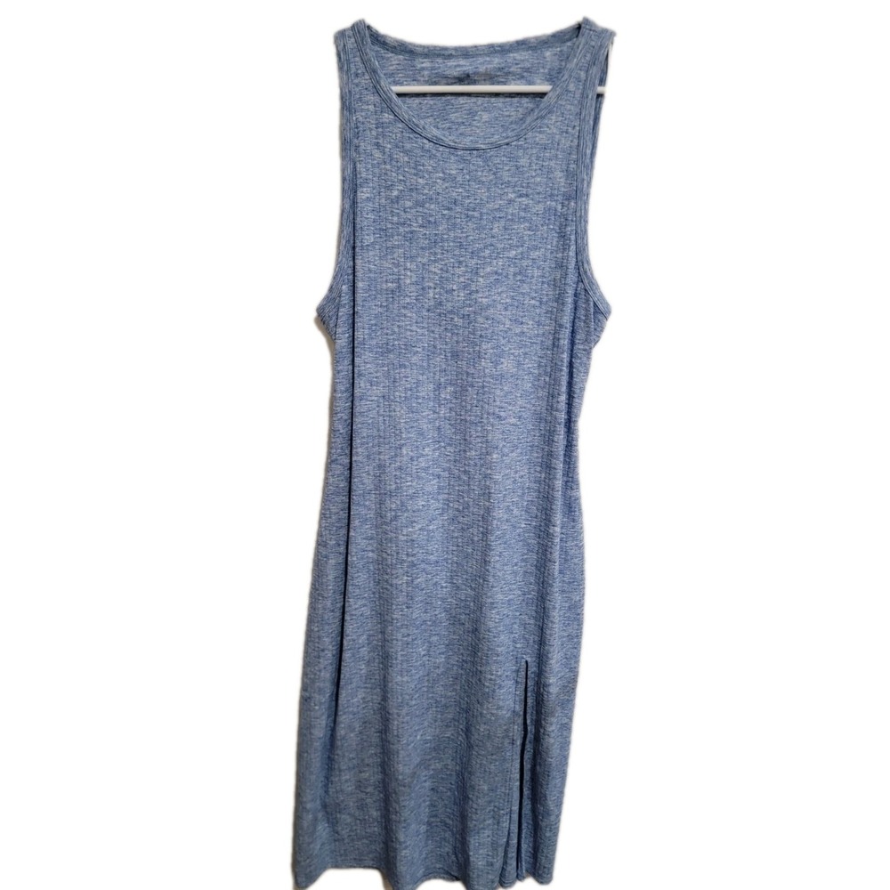 Aerie XXL Blue Marl Ribbed Sleeveless Maxi Dress Cut-Out Back Side Slit Plus